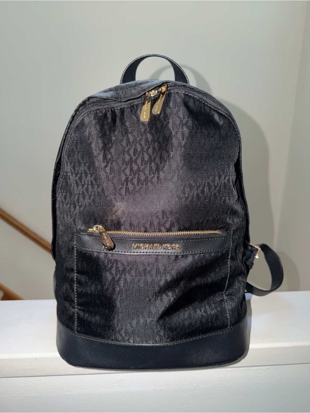 Michael Kors Black MK Logo Mini Backpack with Gold Hardware